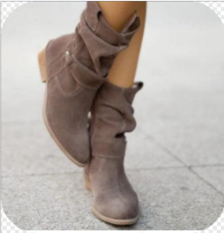 Pointed Toe Mid-calf Boots Fashion Suede Zipper Western Boot Winter Shoes For Women Koalakits36