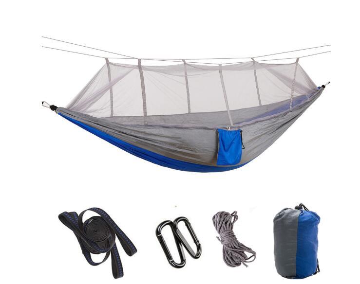 Outdoor Parachute Cloth Hammock Couble with Mosquito Net Light Portable Army Green Insect-proof Camping Aerial Tent