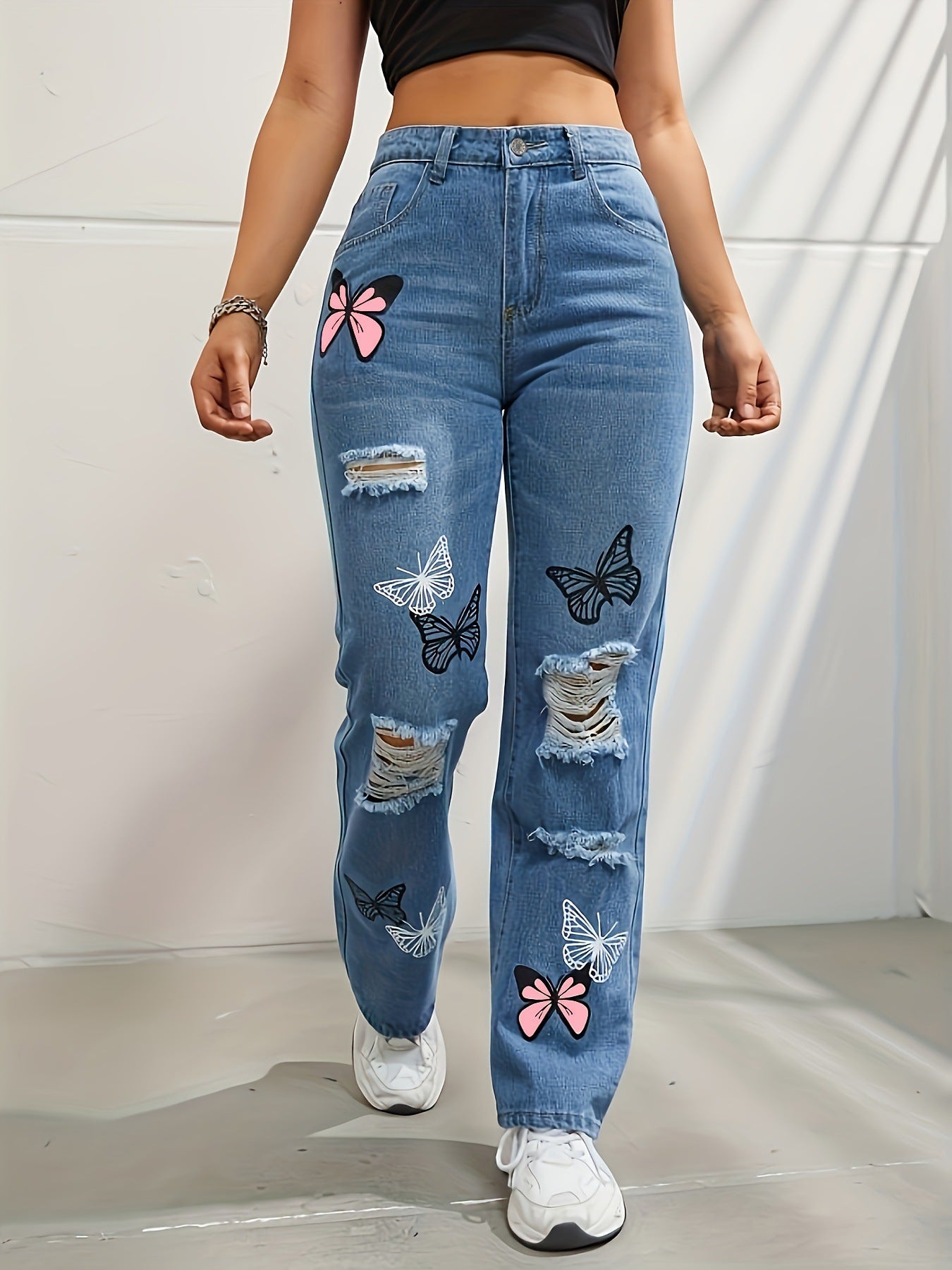 High Waisted Straight Leg Jeans For Women Trendy