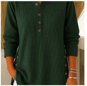 Women’s V-Neck Button Long Sleeve Sweater Casual Top
