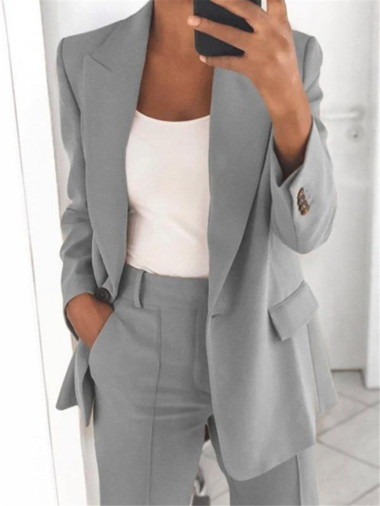 Ins Button Casual Suit Fashion Long-sleeved Lapel Blazer Jacket And Slim-fit Pocket Trousers | Koalakits36