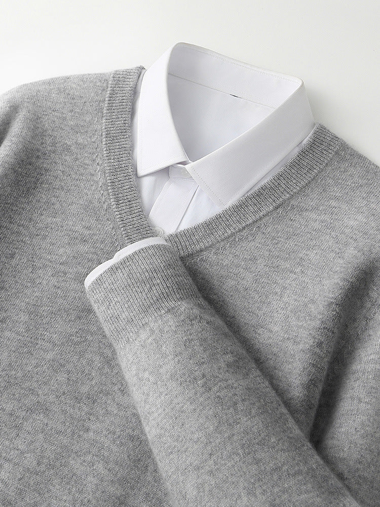 V-Neck Cashmere Sweater – Extra-Thick, Loose-Fit Warm Pullover for Autumn & Winter Wear