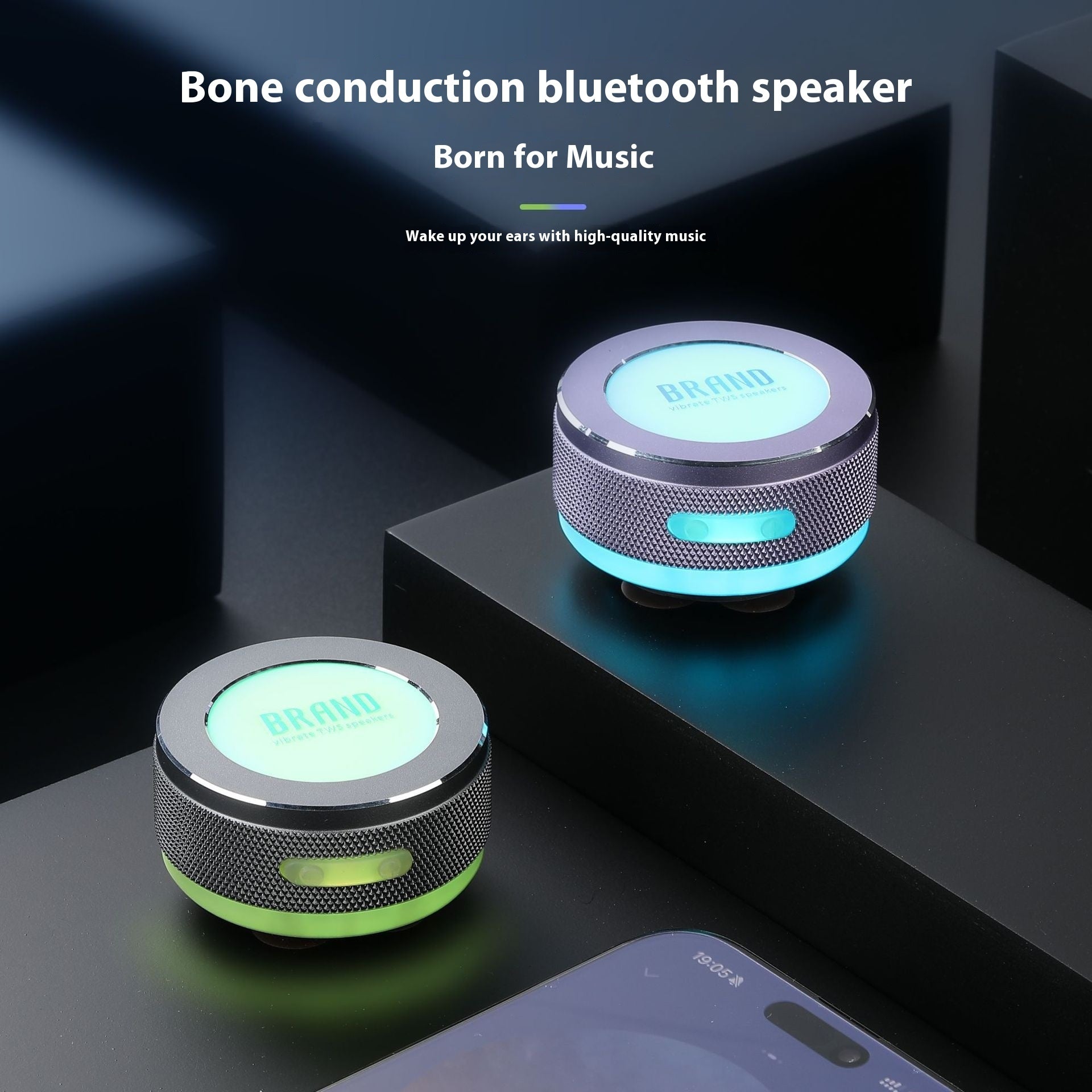 Small Wireless Bone Conduction Bluetooth Portable Surface Vibration Speaker With Color LED Light | Koalakits36