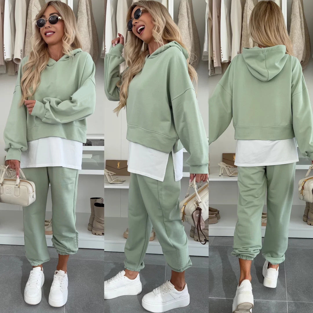 Hooded Sweatshirt Suit Loose Long Sleeve False Two-piece Tops And Jogger Sports Trousers | Koalakits36