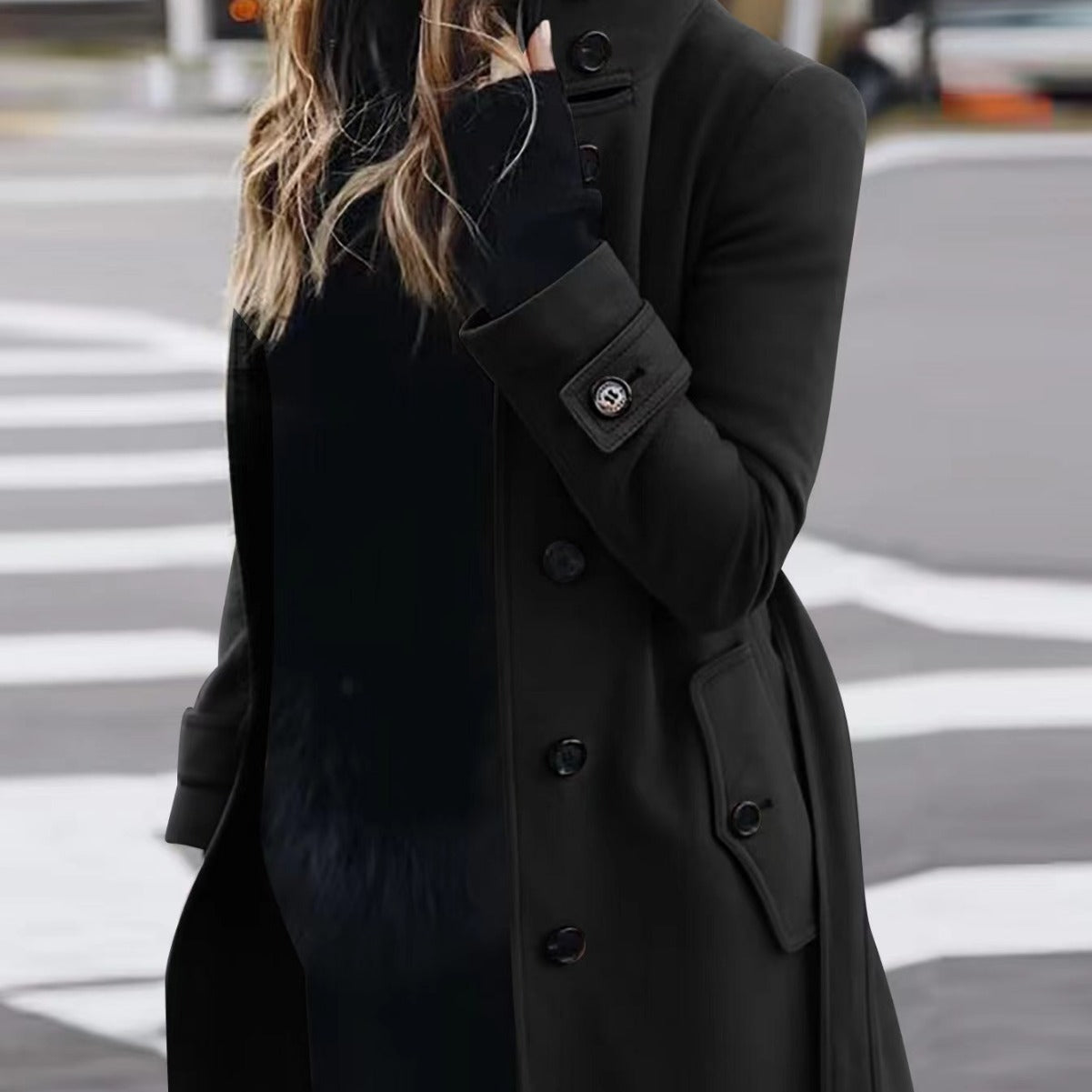 Woolen Winter Coat Women's Slim Fit Cardigan Large Coat with Long Sleeve Single Breasted Stand Collar Koalakits36