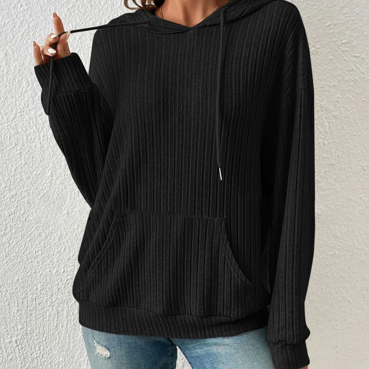 Fashion Drawstring Long-sleeved Hooded Sweatshirt