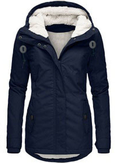 Winter Hooded Jacket Solid Color Warm Buckle Zip-up Fleece Jacket With Pockets Women's Casual Jacket Koalakits36