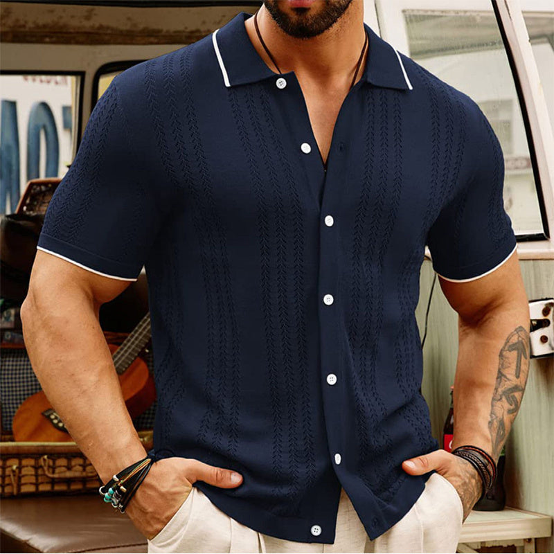 Short-sleeved Polo Shirt Summer Button Lapel Top Fashion