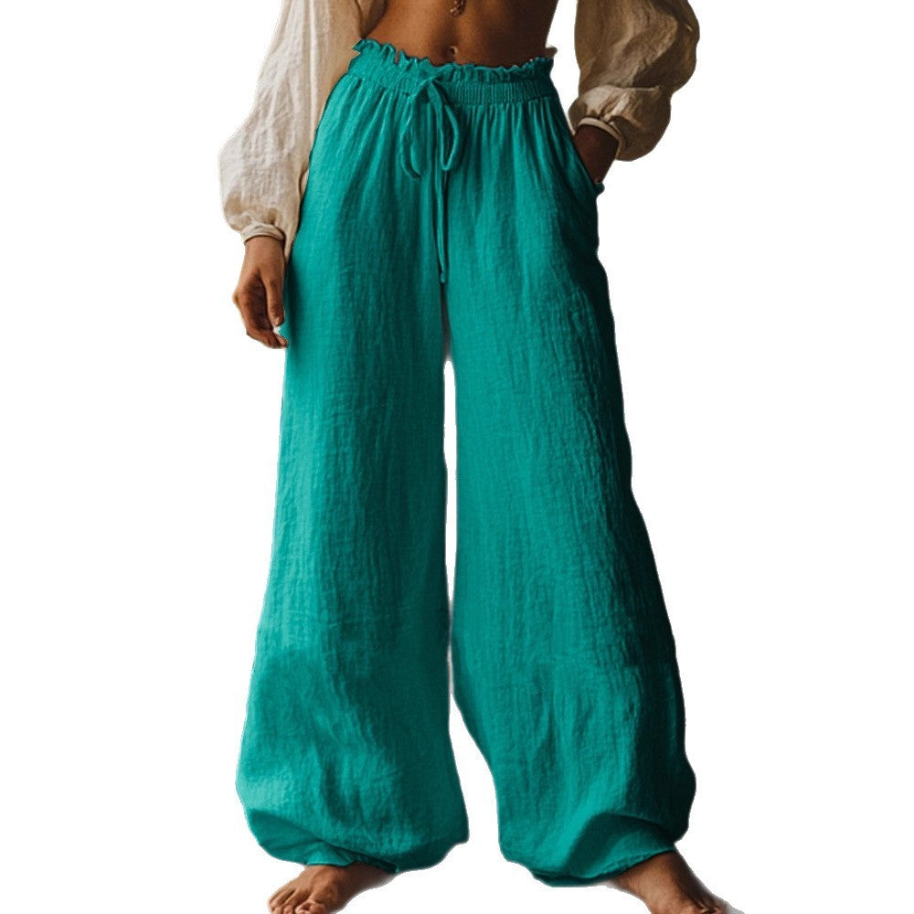 Fashion Casual Loose Artistic Pocket Drawstring Elastic Waist Wide Leg Pants Koalakits36