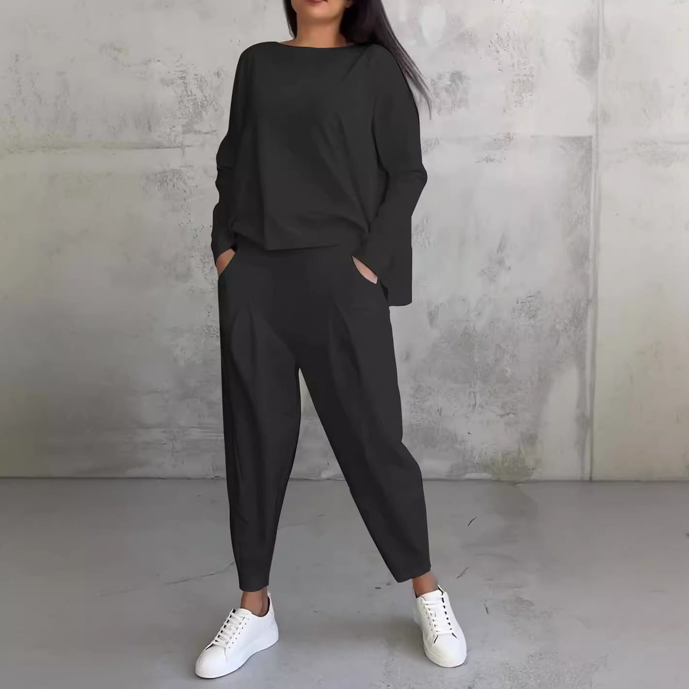 Women's Irregular Suit Long-sleeved Round Neck Top And Loose Harem Pants | Koalakits36