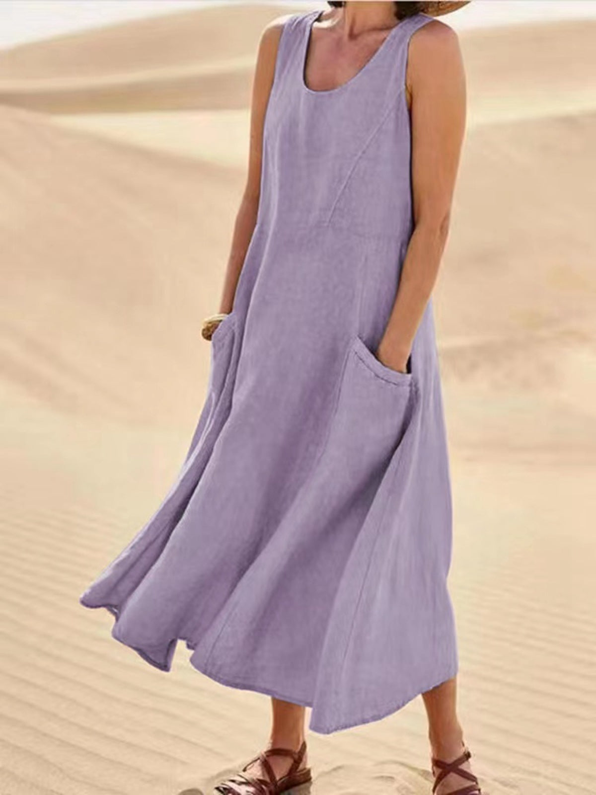 Sleeveless Long Dress With Pockets Fashion Casual Loose Dresses