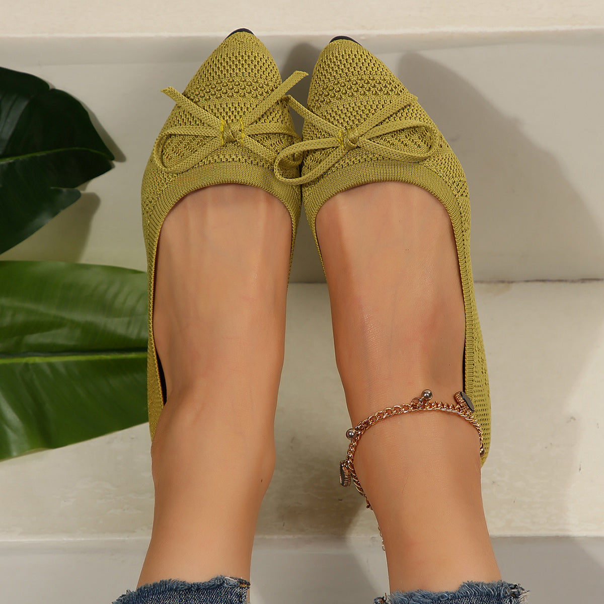 Bow Knitted Loafers Ins Fashion Pointed-toed Flats Shoes For Women | Koalakits36