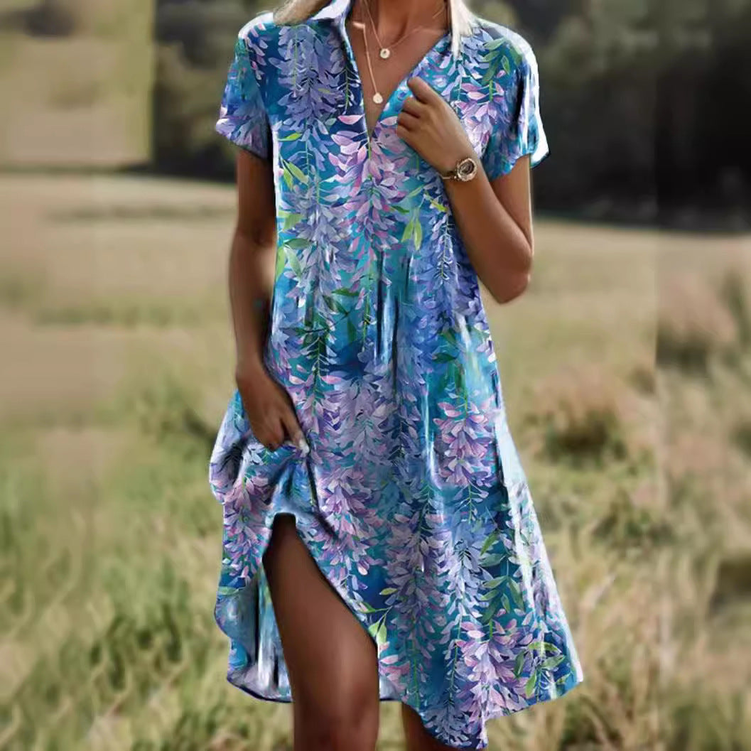 Summer Polka Dot Print Dress Fashion Casual V-Neck Short Sleeve Dresses  | Koalakits36