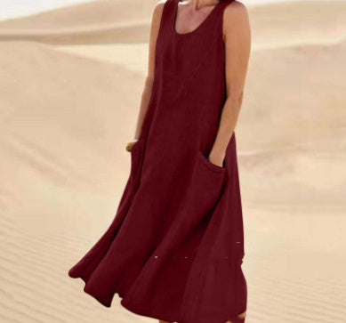 Sleeveless Long Dress With Pockets Fashion Casual Loose Dresses