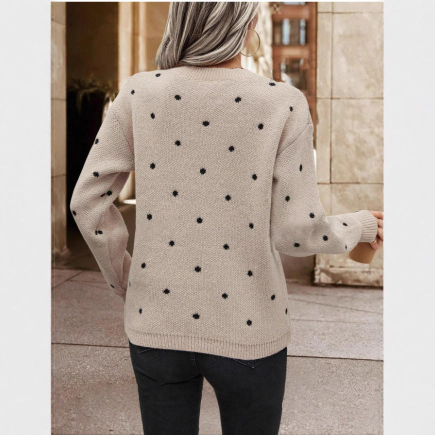 Fashion Polka Dot Print Pullover Sweater Casual Long-sleeved Knitted Tops Koalakits36