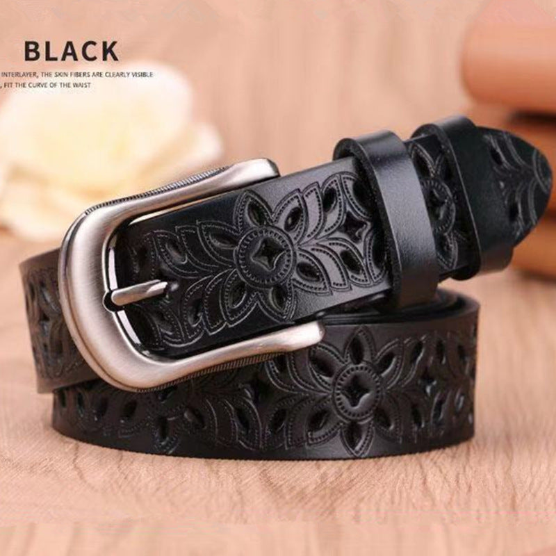 Hollow Pattern Trend Waistband Genuine Vintage Pin Buckle Strap Jeans Belt for Women