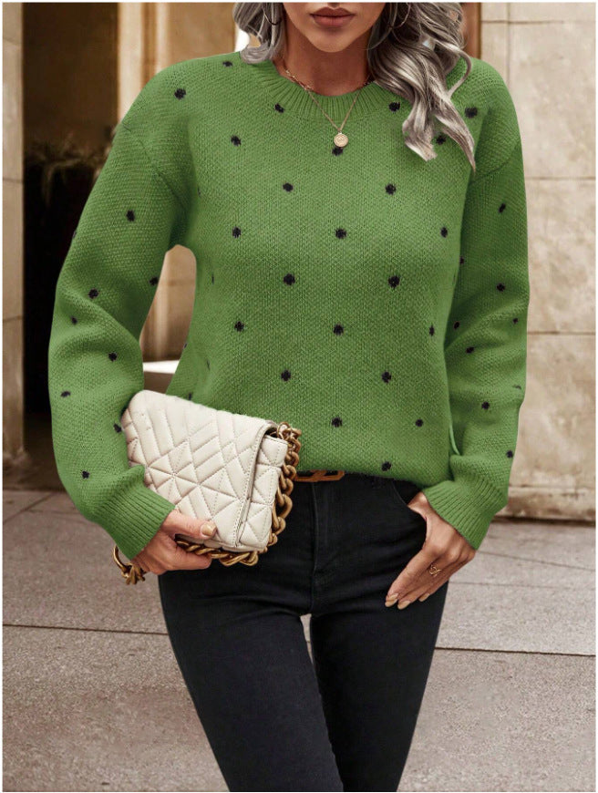 Fashion Polka Dot Print Pullover Sweater Casual Long-sleeved Knitted Tops Koalakits36