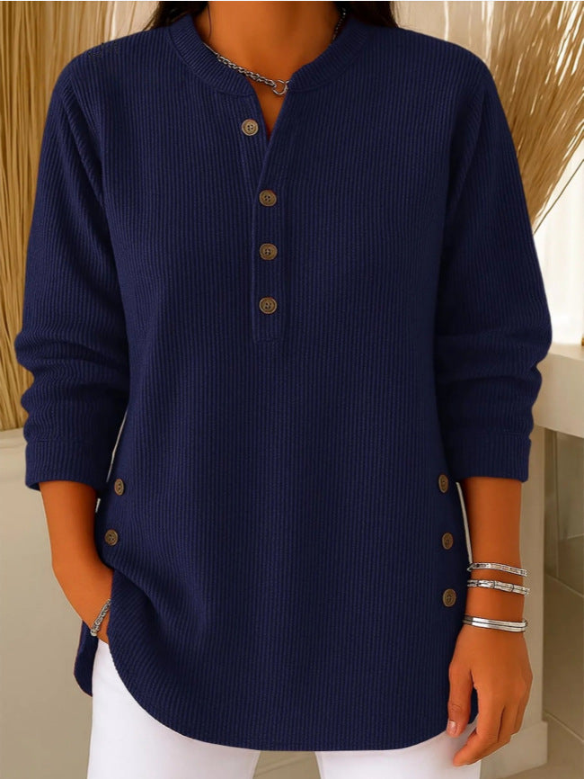 Women’s V-Neck Button Long Sleeve Sweater Casual Top