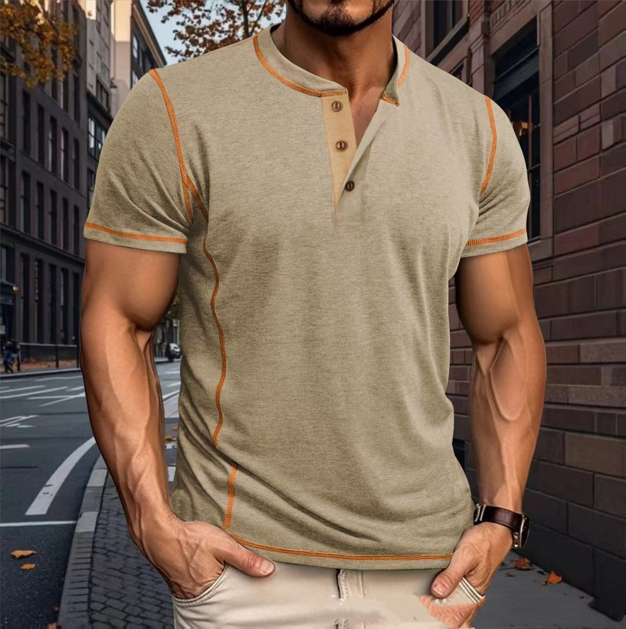 Crew-Neck Short-Sleeve Top Casual Mens Clothing