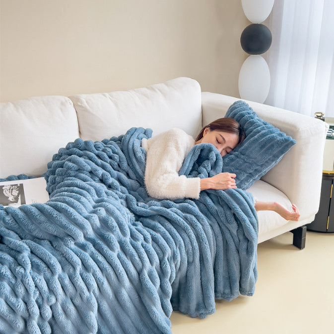 Soft Wind Bubble Velvet Blanket Warm Solid Rabbit Fur Double-sided Thickening Cover Throw Koalakits36