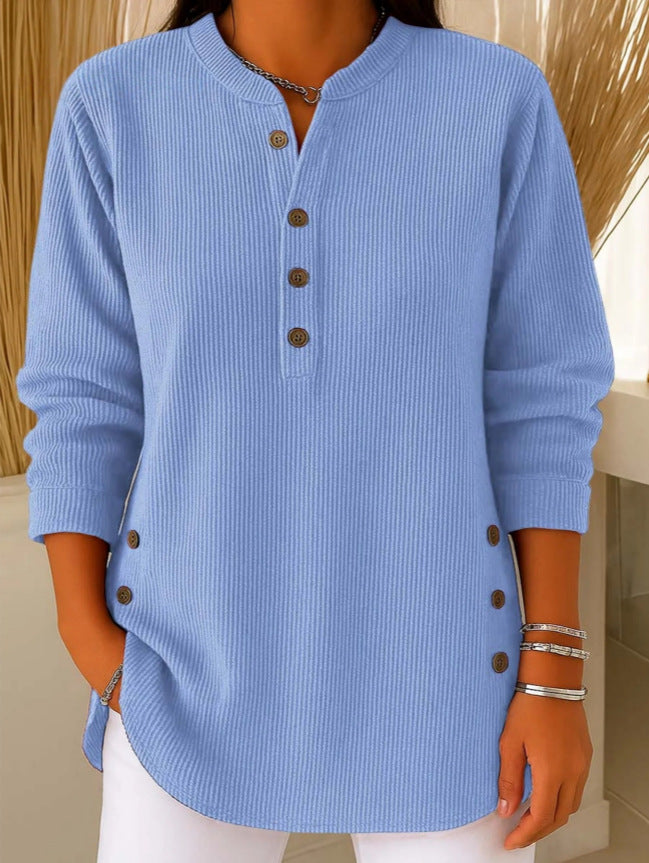 Women’s V-Neck Button Long Sleeve Sweater Casual Top