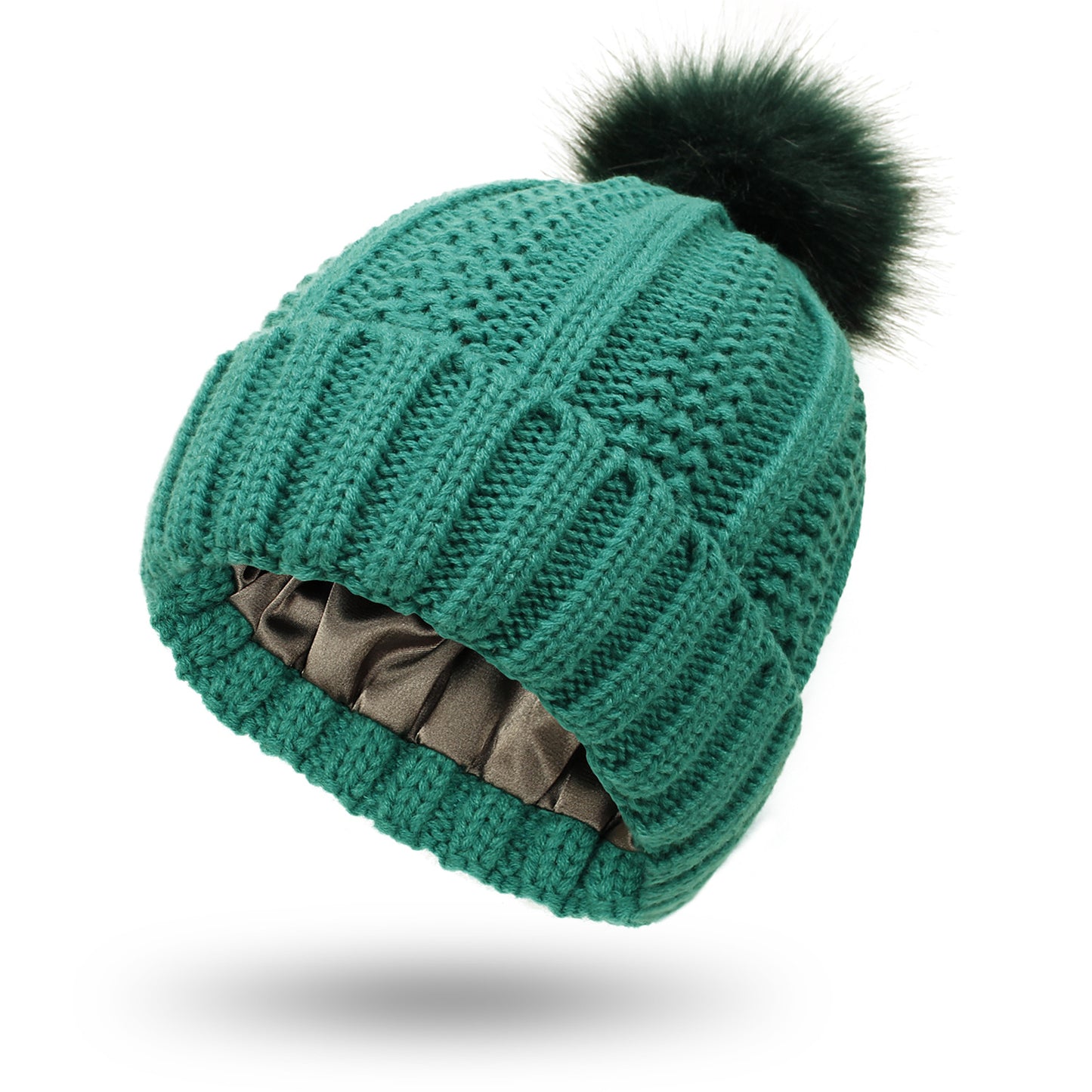 Winter Knitted Hats Fashion Stretchy Lined Skull For Women Faux Fur Pom Keep Warming Beanie Koalakits36