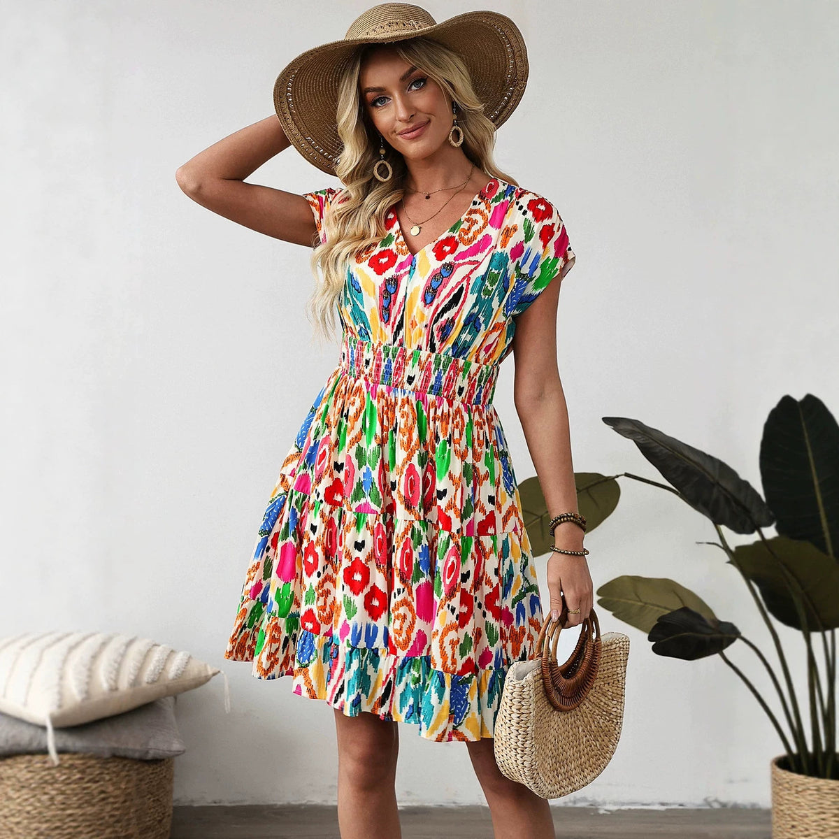 Elevate Your Wardrobe with Our Elegant V-Neck Floral Dress