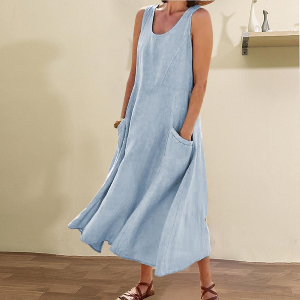 Sleeveless Long Dress With Pockets Fashion Casual Loose Dresses