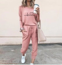 Women's Long Sleeve Suit Fashion Pullover Top And Pockets Drawstring Long Pants Solid Color Casual Sports Trouser Suit Clothing Koalakits36