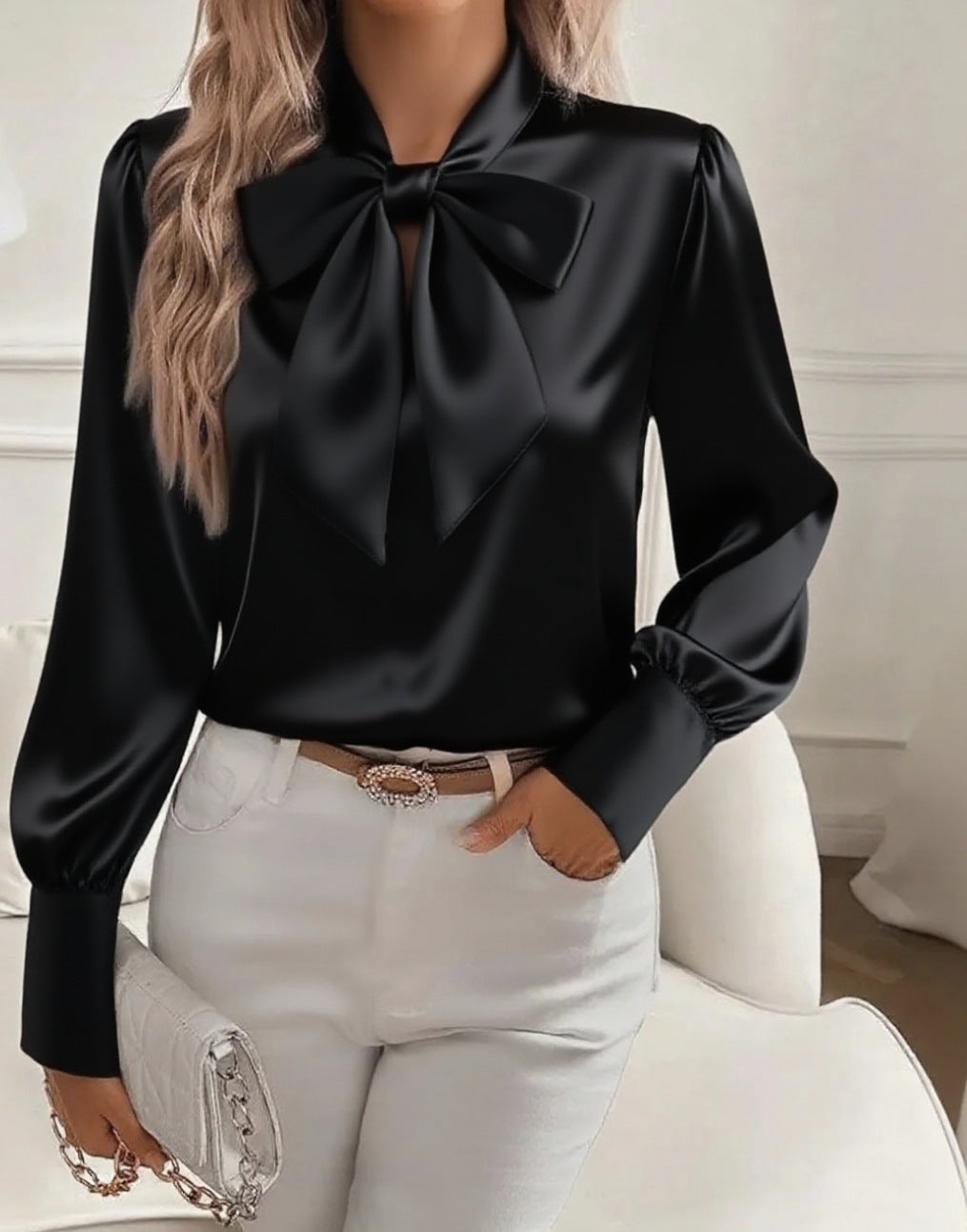 Women’s Bow-Tie Blouse Lace-Up Pullover for Commuting