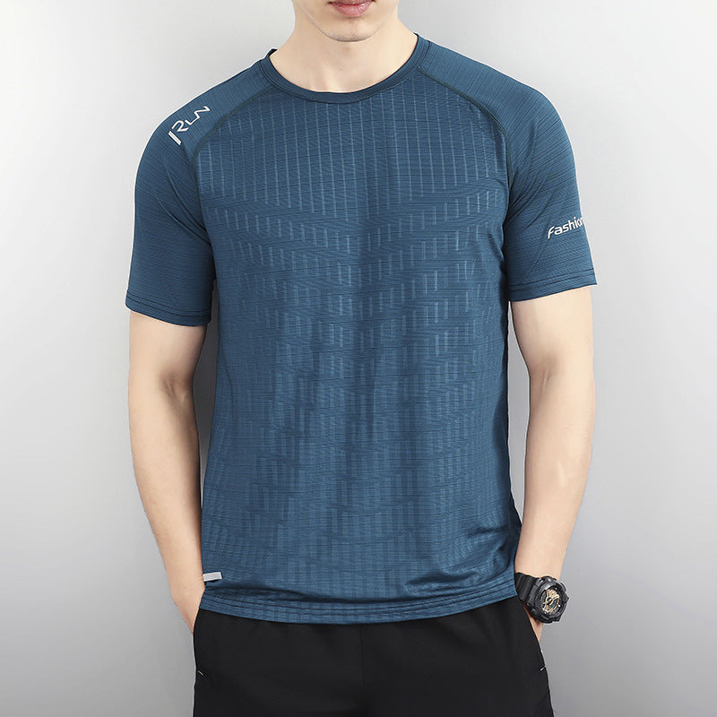 Summer Thin Breathable Men's Ice Silk Quick-drying T-shirt Sports Casual Round Neck Oversized Men's Wear T-shir