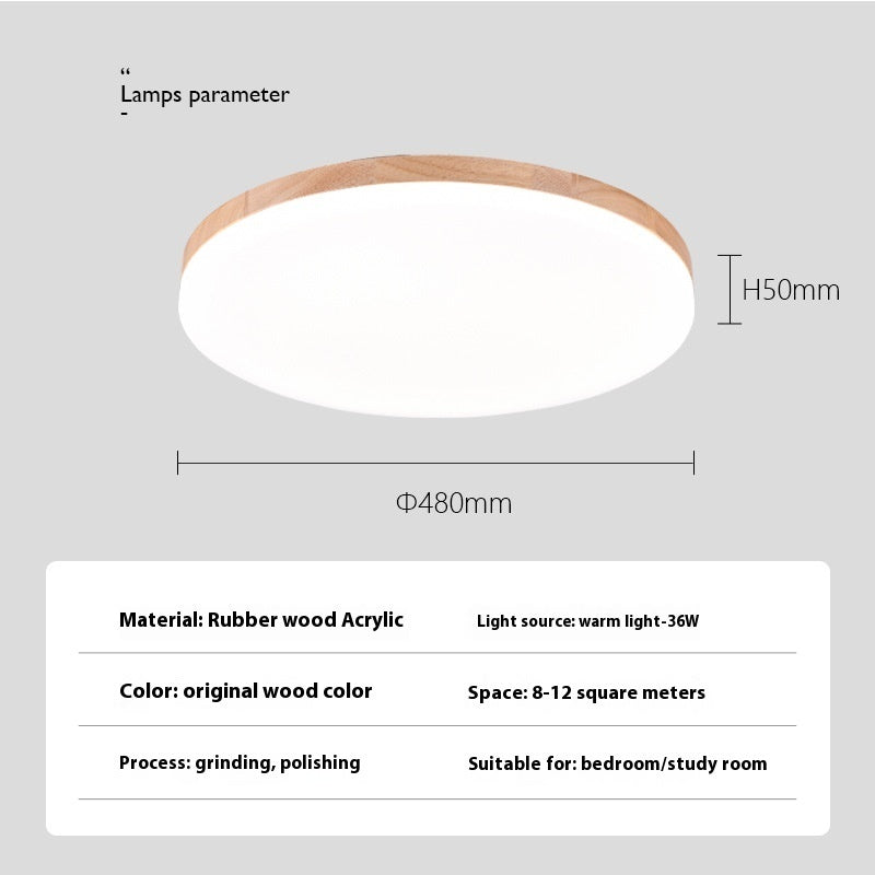 Nordic Style Living Room Simple Modern Ultra-thin Led Round Solid Wood Ceiling Lamp