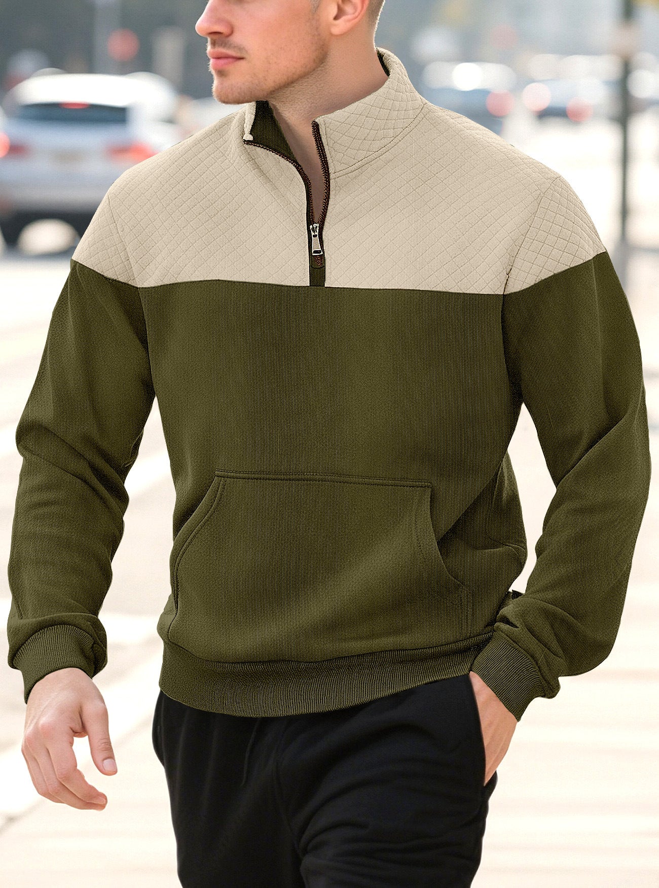 Knitted Zip-Up Minimalist Long-Sleeve Autumn Plus-Size Mens Wear