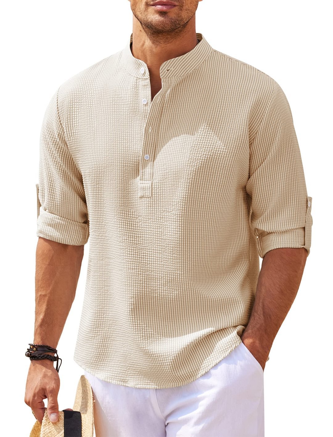 Men's Casual Shirt Long Sleeve Stand Collar 