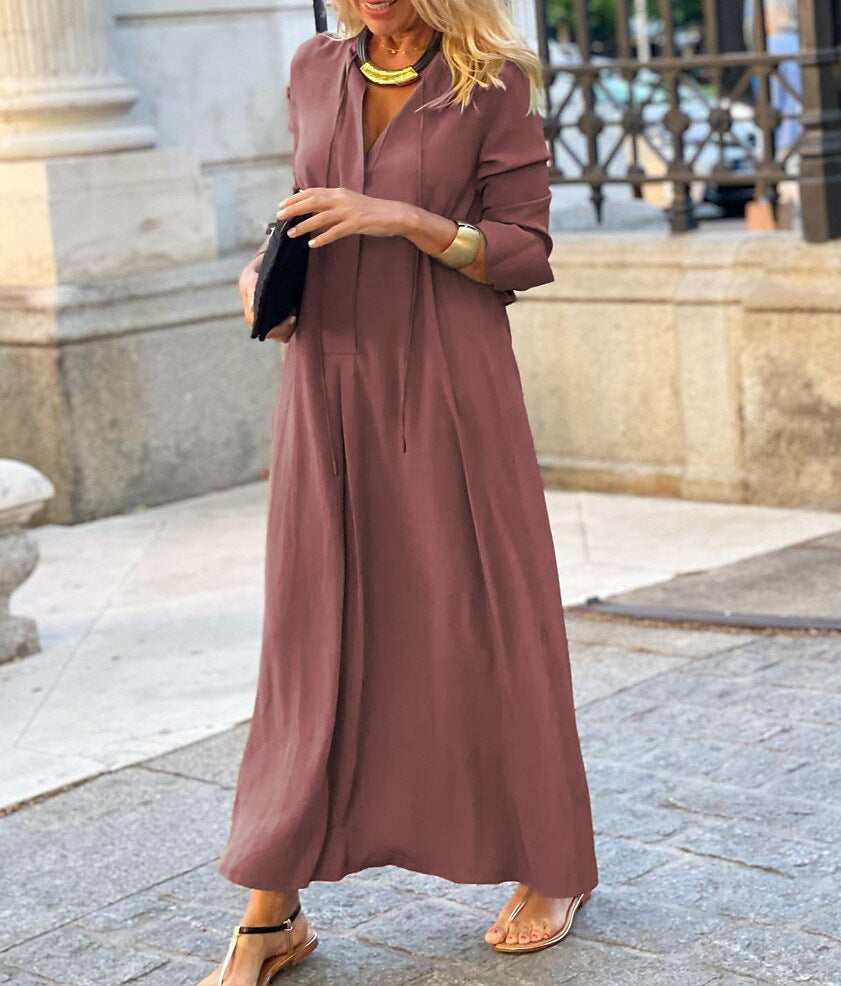 Long-sleeved Shirt Dress Fashion Loose V-neck Long Dresses Clothing For Women | Koalakits36