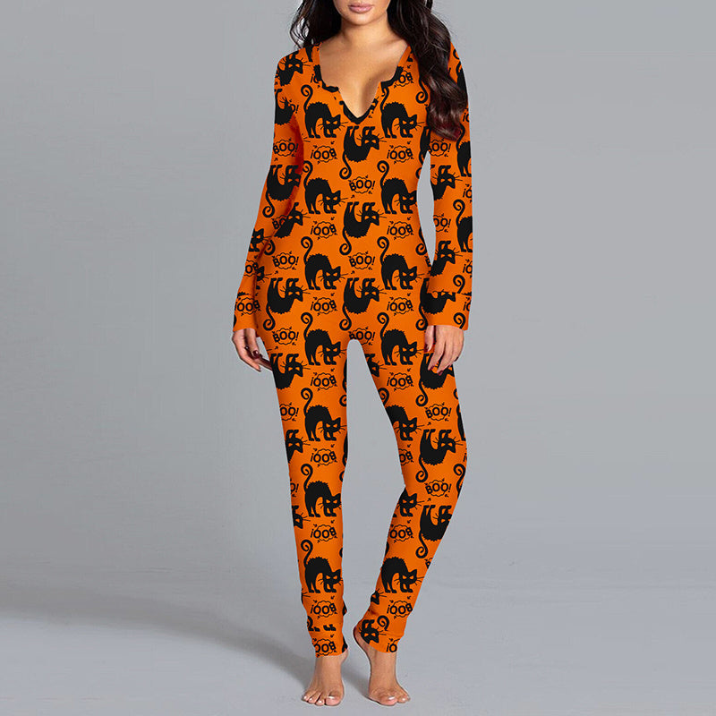 Halloween Printed Jumpsuit Long Sleeve Home Pajamas Casual TrousersLong Sleeve Printed Jumpsuit - Halloween Jumpsuit | Koalakits36