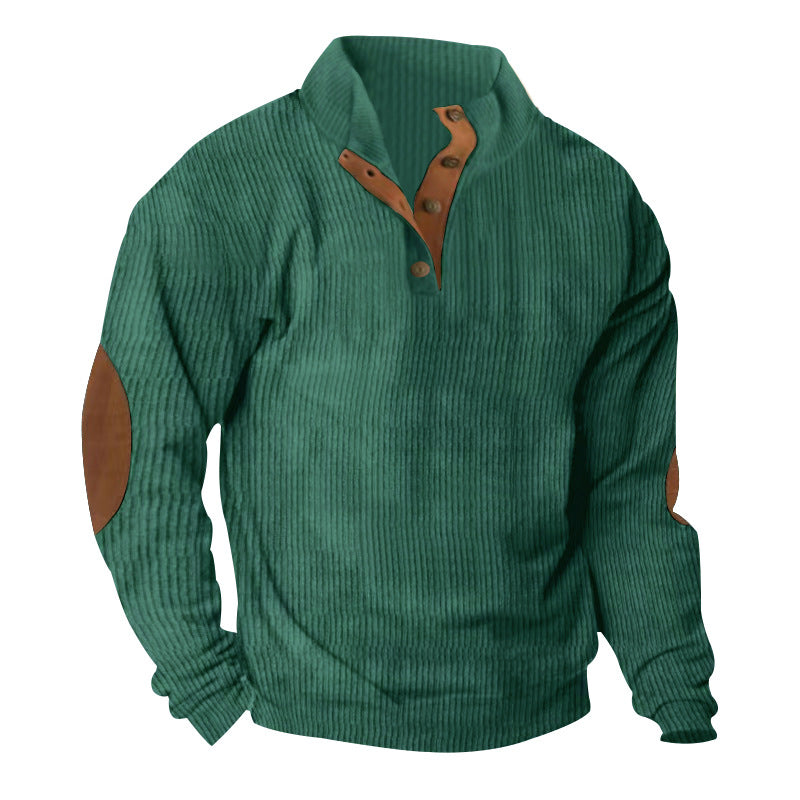 Men’s Corduroy Stand Collar Sweater – Warm Long Sleeve Knit Pullover for Casual Autumn & Winter Wear