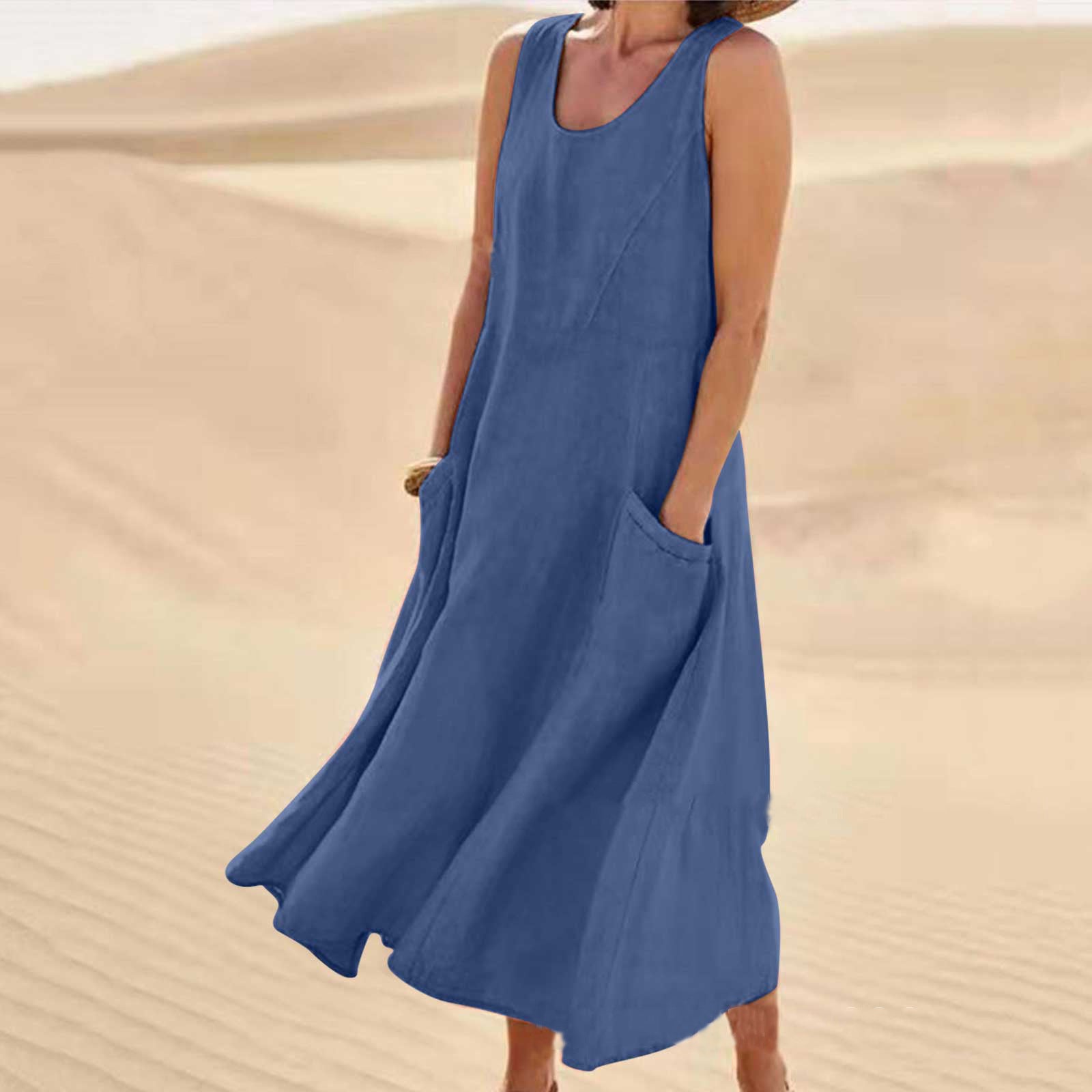 Sleeveless Long Dress With Pockets Fashion Casual Loose Dresses