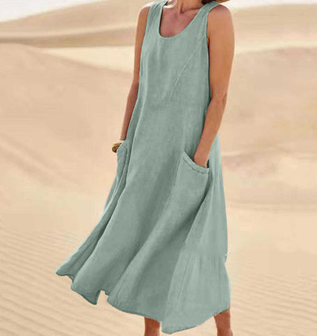 Sleeveless Long Dress With Pockets Fashion Casual Loose Dresses