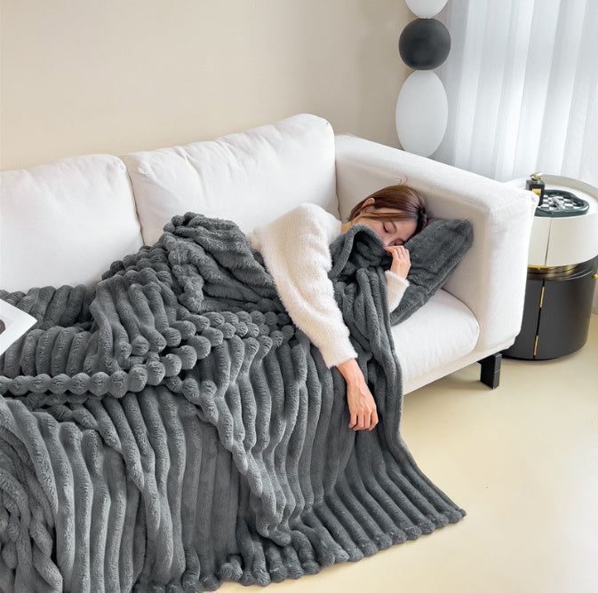 Soft Wind Bubble Velvet Blanket Warm Solid Rabbit Fur Double-sided Thickening Cover Throw Koalakits36