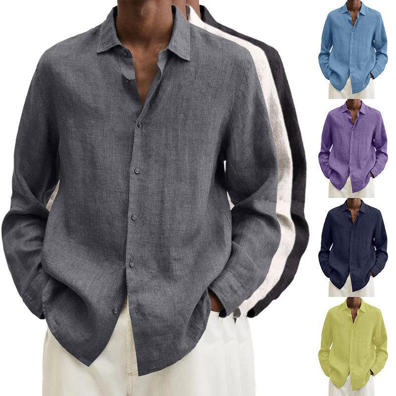 Long Sleeve Lapel Shirt Men's Loose Button Cardigan Shirt Top Mens Clothing