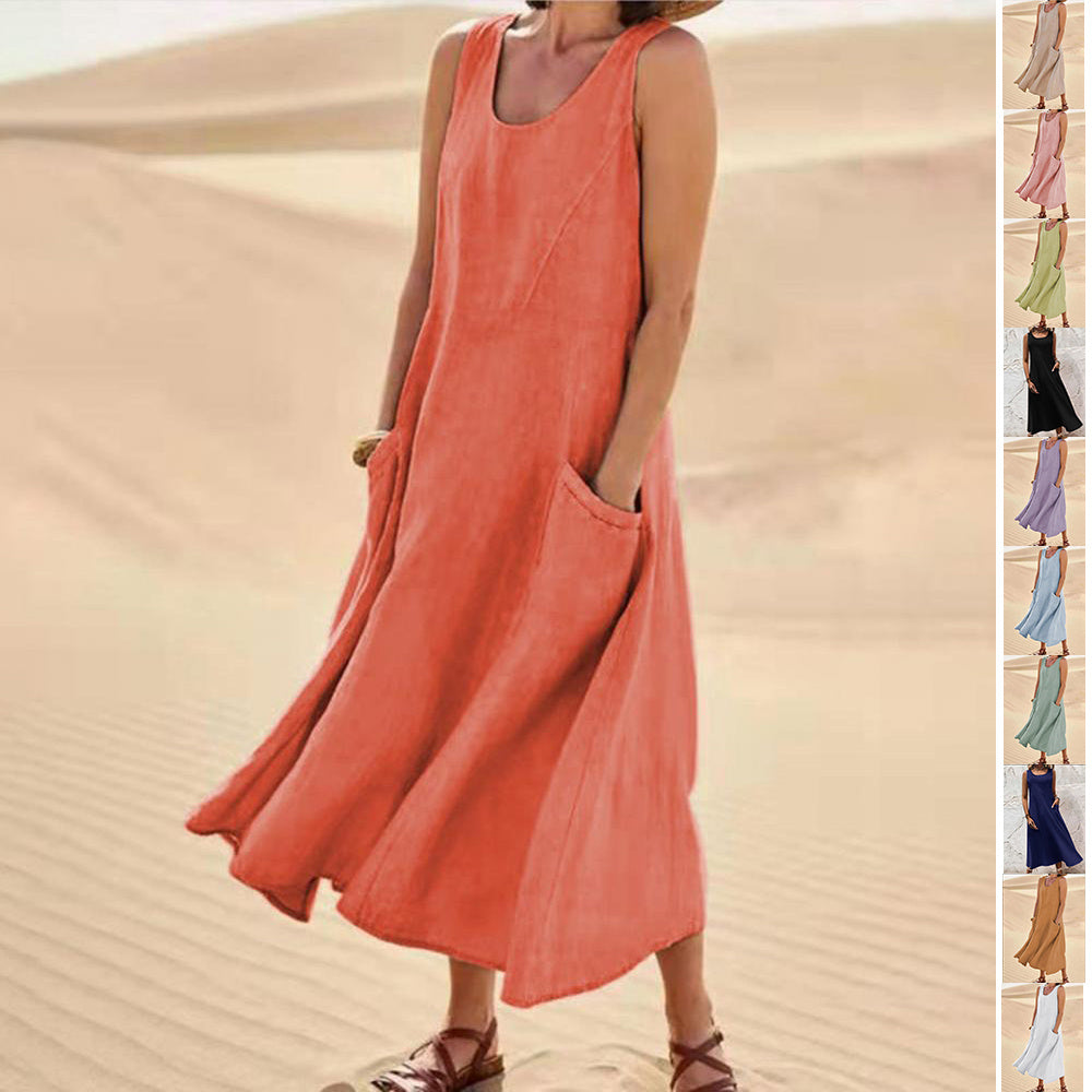 Sleeveless Long Dress With Pockets Fashion Casual Loose Dresses