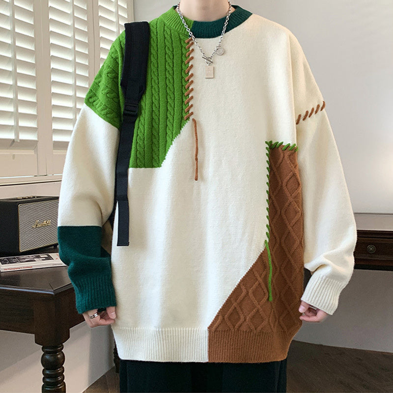 Colorblock Pullover Sweater Winter Fashion Long Sleeve Knitted Top Men's Clothing Koalakits36