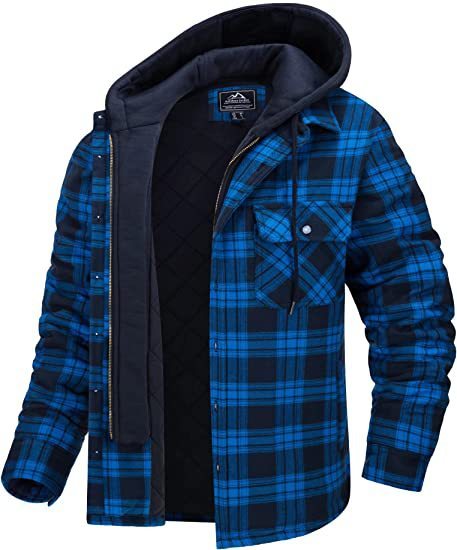 Men's Plaid Hooded Coat Winter Warm Button Zip-up Jacket Fashion Casual Thick Padded Long Sleeves Outerwear Clothing Koalakits36