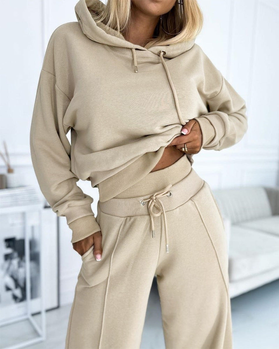 Women's Hoodie Suit Sporty Casual Long-Sleeved Hooded Sweatshirt And Drawstring Pocket Sweatpants Koalakits36