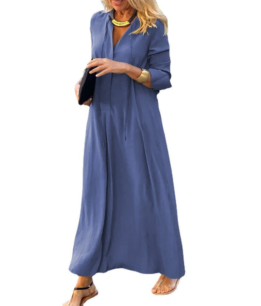 Long-sleeved Shirt Dress Fashion Loose V-neck Long Dresses Clothing For Women | Koalakits36