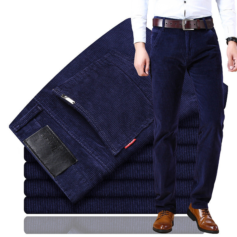 Men's Pockets Corduroy Trousers Winter Slim-fit Straight-leg Casual Pants Clothing Koalakits36