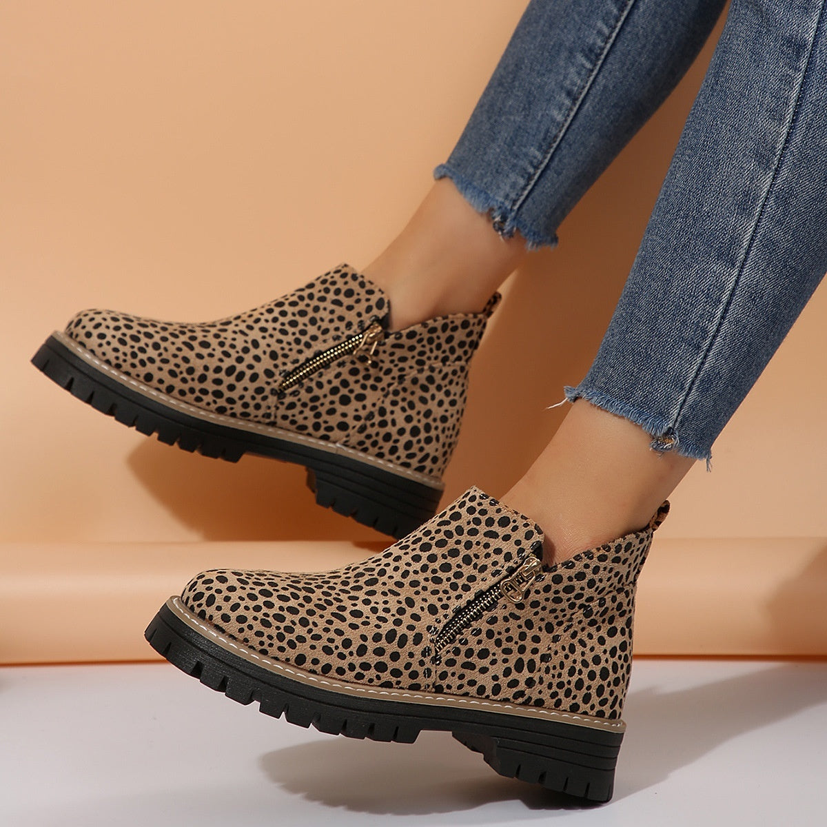 Fashion Ankle Boots With Side Zipper Ins Chunky Boots Autumn Winter Suede Shoes Women Koalakits36