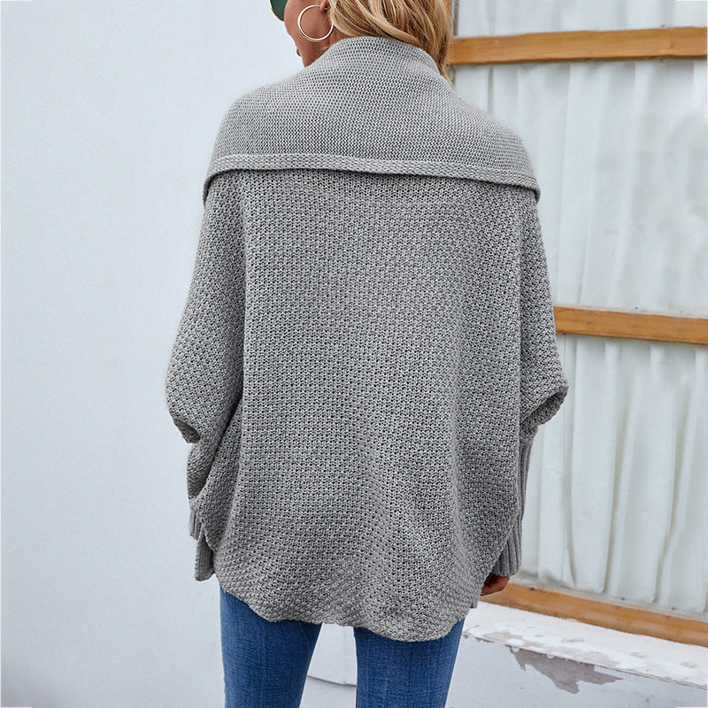 Loose Knitted Sweater Solid Color Bat Sleeve Large Lapel Cardigan 