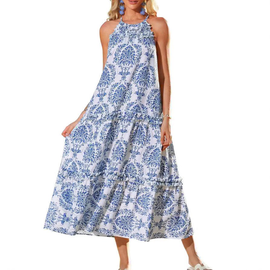 Fashionable Printed Contrast-Color Dress Womens Clothing